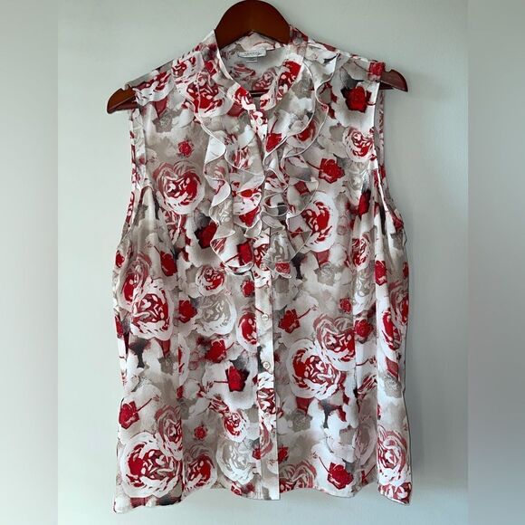 Tahari ASL Floral Sleeveless Ruffle Blouse XL - Picture 8 of 9